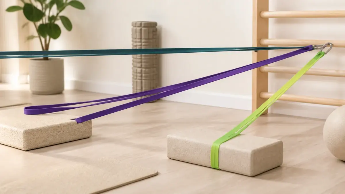 Powerbands spent i tre treningsbaner mellom ribbevegg og skumblokker